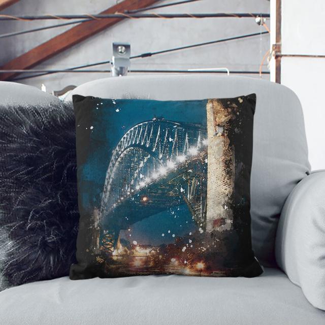 Sydney Harbour Bridge Australia Paint Splash Cushion with Filling East Urban Home Size: 55cm H x 55cm W x 20cm D, Backing Colour: White on Productcaster.