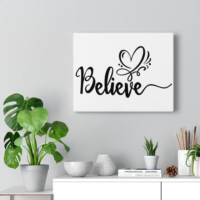 Believe with Your Heart - Wrapped Canvas Typography Blue Elephant Size: 28cm H x 36cm W on Productcaster.