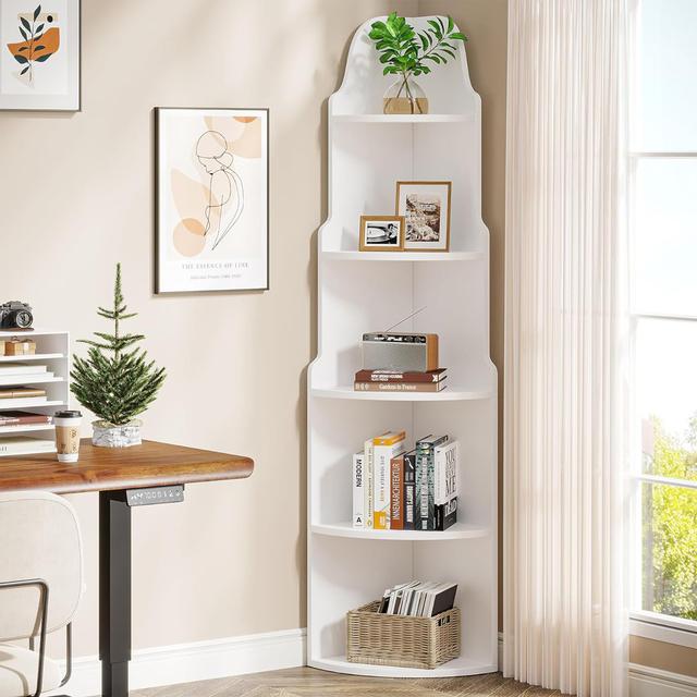 Carpentras 5-Tier Corner Shelf, 175 H x 35 W Bookcase, Modern White Corner Bookshelf ClassicLiving on Productcaster.