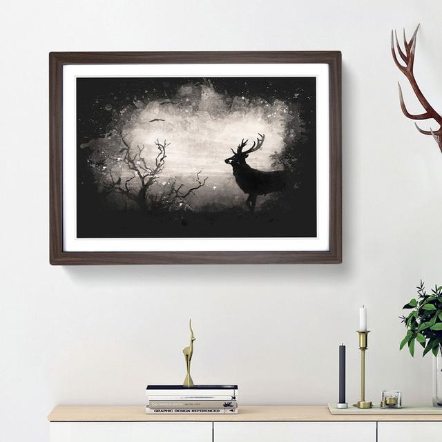 Stag Deer With Birds - Picture Frame Graphic Art East Urban Home Size: 33cm H x 45cm W x 2cm D, Frame Option: Walnut Framed on Productcaster.