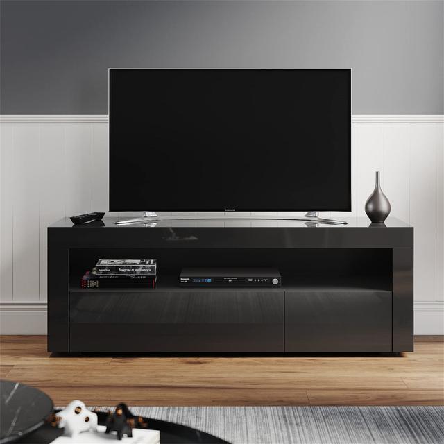 1200Mm Modern High Gloss TV Cabinet For Up To 47" TV With Ambient Light For Living Room Furniture Ivy Bronx Colour: Black on Productcaster.