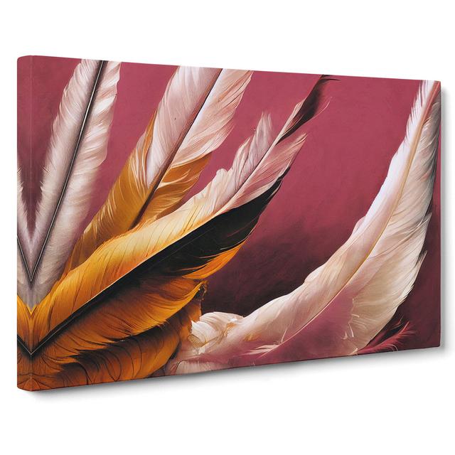 Bright Bird Feathers - Wrapped Canvas Painting Latitude Vive Size: 35cm H x 50cm W x 3cm D on Productcaster.