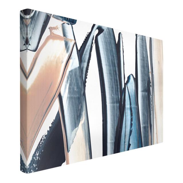 Blue and Beige Stripes - Wrapped Canvas Painting Ebern Designs Format: Canvas 260g/m², Size: 40cm H x 60cm W on Productcaster.