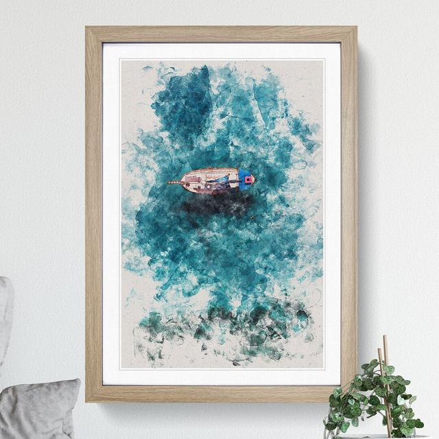 Boat and Swimmers in Cyprus Watercolour - Picture Frame Graphic Art East Urban Home Size: 90cm H x 65cm W x 2cm D, Frame Option: Oak on Productcaster.