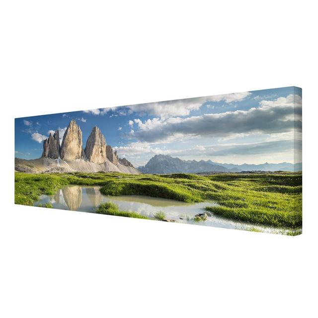 South Tyrol Peaks and Reflection in Water - Wrapped Canvas Graphic Art Print East Urban Home Size: 120cm L x 40cm W on Productcaster.