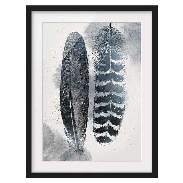 'Two Watercolour Feathers' Framed Graphic Art Print East Urban Home Frame Options: Matt black, Size: 100 cm H x 70 cm W on Productcaster.