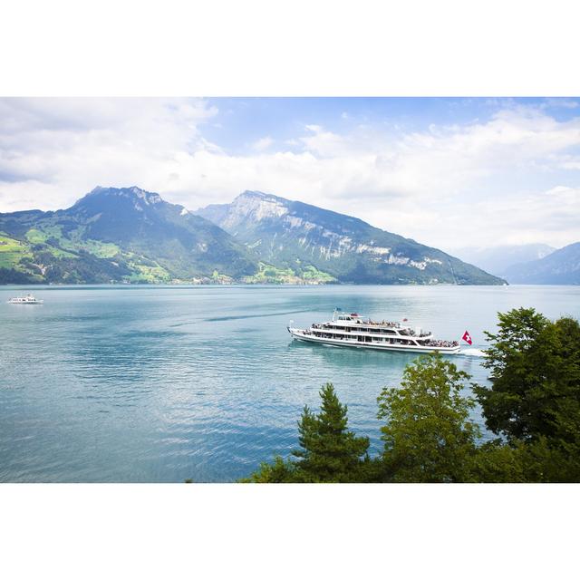 Deason Thun Lake - (Switzerland) - Wrapped Canvas Print Alpen Home Size: 61cm H x 91cm W x 3.8cm D on Productcaster.