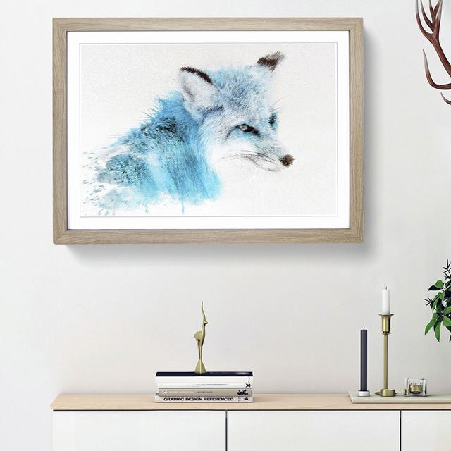 A Blue Fox in Abstract - Picture Frame Painting Print East Urban Home Frame Option: Oak Framed, Size: 48cm H x 65cm W x 2cm D on Productcaster.