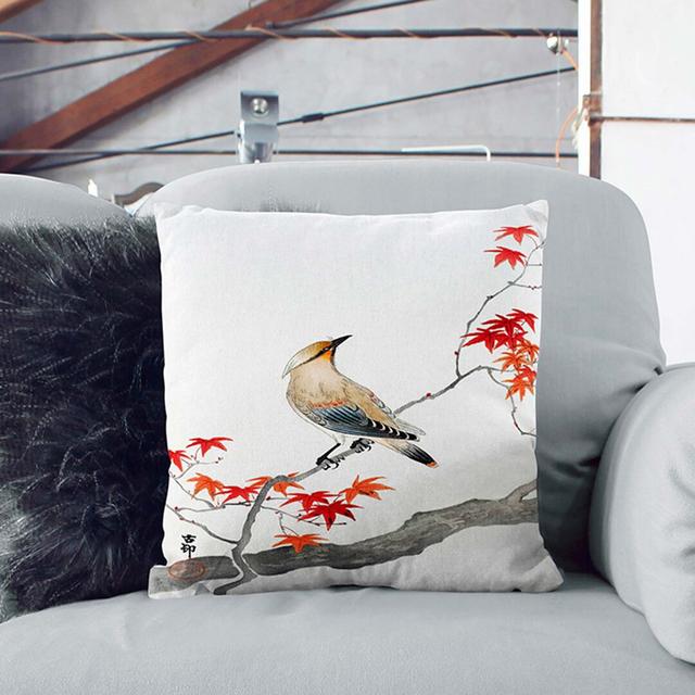 Bird upon a Maple Tree by Ohara Koson Cushion with Filling East Urban Home Size: 40 x 40 cm, Backing Colour: White on Productcaster.