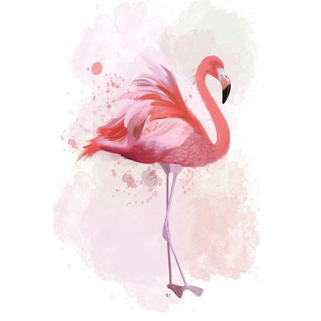 Fluffy Flamingo 2 by Fab Funky - Wrapped Canvas Painting 17 Stories Size: 46cm H x 30cm W on Productcaster.