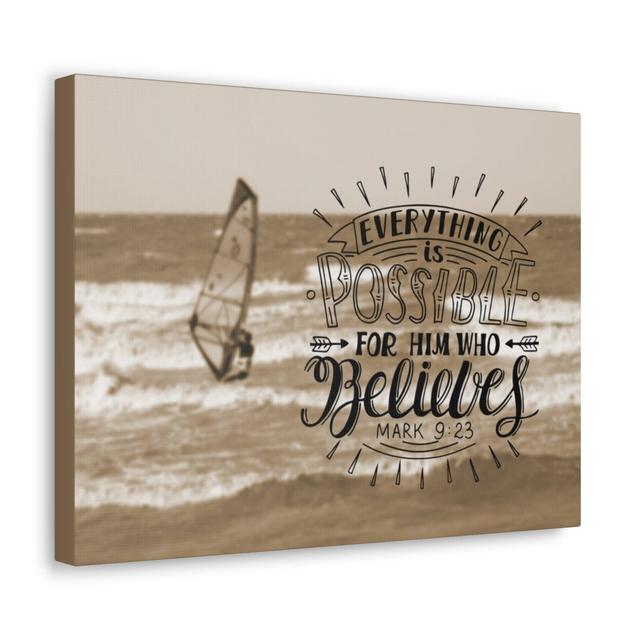 For Him Who Believes Mark 9:23 - Wrapped Canvas Typography Blue Elephant on Productcaster.