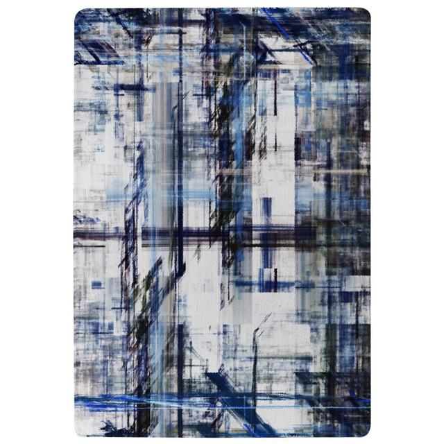 Hollingsworth Grunge Pattern Designer Shaggy White/Blue Rug East Urban Home Rug Size: Rectangle 140 x 200cm on Productcaster.