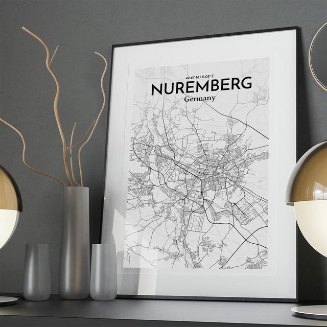 Nuremberg City Map in Tones - Graphic Art Print on Paper Borough Wharf Size: 36cm H x 24cm W x 0.05cm D on Productcaster.