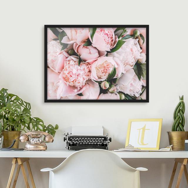 Pink Peonies With Leaves - Single Picture Frame Print Rosdorf Park Matte Colour: No Matte, Size: 40cm H x 55cm W x 2cm D, Format: Black Framed on Productcaster.