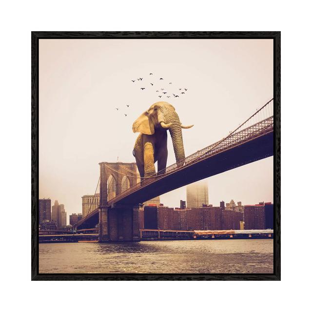 Elephant Bridge Amble by Soaring Anchor Designs - Gallery-Wrapped Canvas Giclée on Canvas Happy Larry Format: Black Framed, Size: 45.72cm H x 45.72cm on Productcaster.