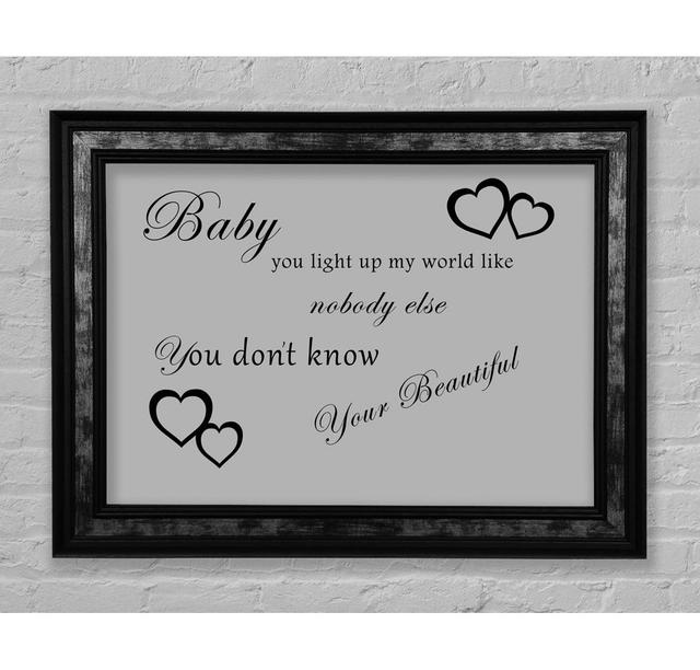 Music Quote Baby You Light Up My World 1D Pink Framed Print Bright Star Size: 21cm H x 42cm W, Colour: Grey on Productcaster.