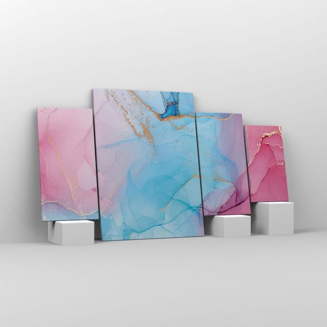 Marble Pink Turquoise - 4 Piece Wrapped Canvas Graphic Art Ivy Bronx Size: 90cm H x 160cm W x 1.8cm D on Productcaster.