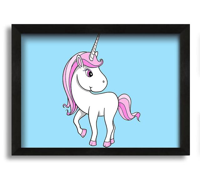 Unicorn Walking Baby Blue - Picture Frame Painting on Canvas Zoomie Kids Size: 21cm H x 30cm W x 10cm D on Productcaster.