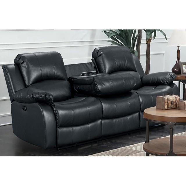 Didrich 3 Seater Faux Leather Electric Reclining Sofa Rosalind Wheeler Upholstery Colour: Black on Productcaster.