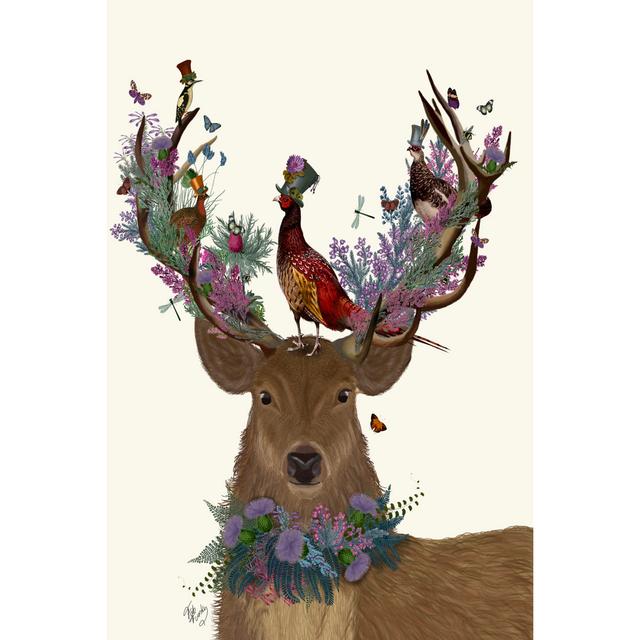 Deer Birdkeeper, Scottish by Fab Funky - Wrapped Canvas Graphic Art Union Rustic Size: 91cm H x 61cm W x 3.8cm D on Productcaster.