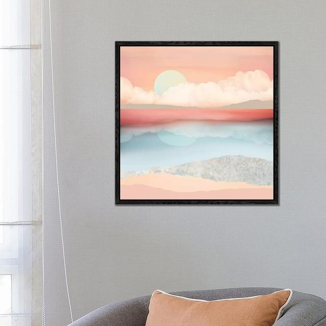 Mint Moon Beach - Graphic Art Print on Canvas 17 Stories Size: 66.04cm H x 66.04cm W x 3.81cm D, Format: Black Framed on Productcaster.