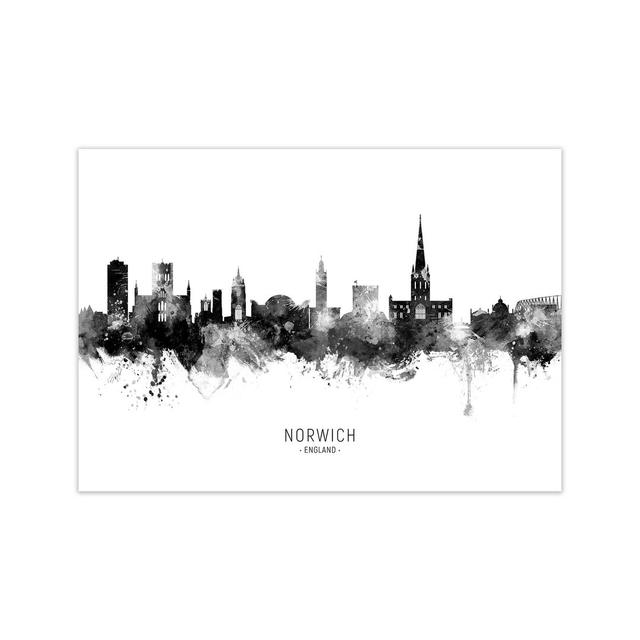 Norwich England Skyline Black White City Name by Michael Tompsett - Graphic Art Print on Canvas Latitude Run Format: Unframed, Size: 30cm H x 42cm W x on Productcaster.