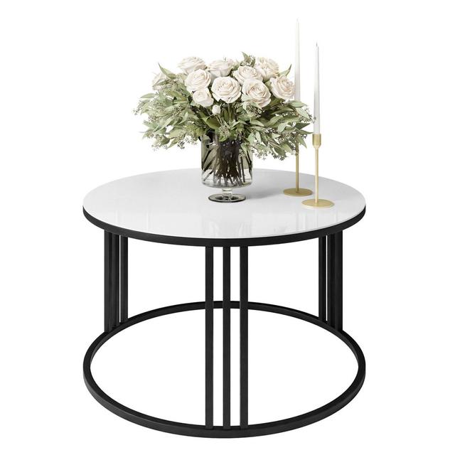 Strock Frame Coffee Table Fairmont Park Table Top Colour: White Glass, Table Base Colour: Black on Productcaster.