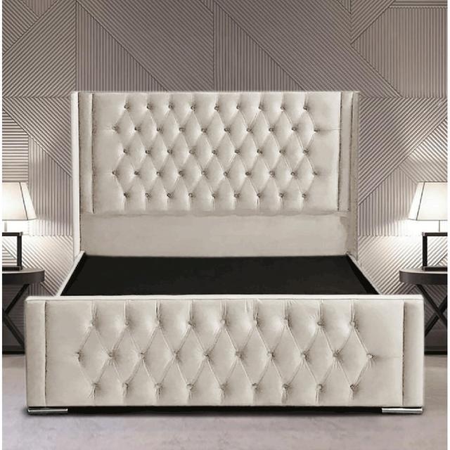 Raoul Upholstered Bed Frame Etta Avenue Colour: Cream, Size: Super King (6') on Productcaster.