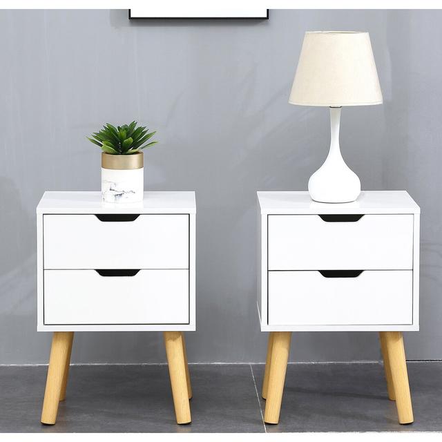 Ira 2 Drawer Bedside Table (Set of 2) Hykkon Colour: White on Productcaster.