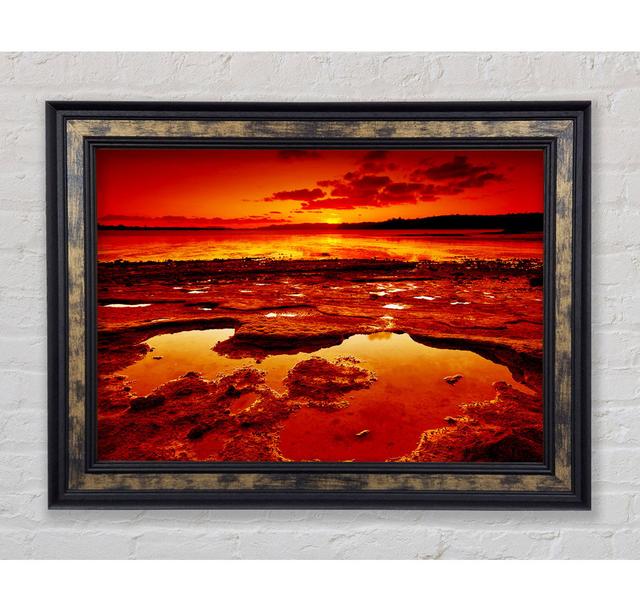 Stunning Orange Water Bay Framed Print Highland Dunes Size: 84.1cm H x 118.9cm W x 8 cm D, Format: Gold / Black Framed Paper on Productcaster.