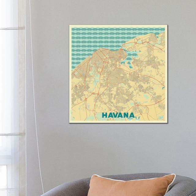 Havana Retro Urban Blueprint Map by Hubert Roguski - Wrapped Canvas Print Borough Wharf Size: 66cm H x 66cm W x 1.9cm D on Productcaster.