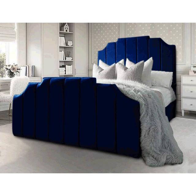 Tyrion Upholstered Bed Frame Etta Avenue Size: Single (3'), Colour: Parliament Blue on Productcaster.