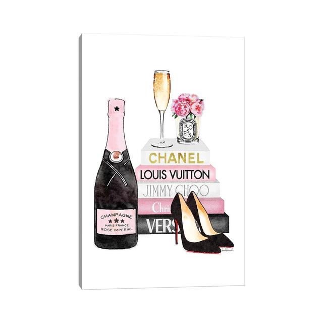 Pink Books And Pink Champagne by Amanda Greenwood - Wrapped Canvas Painting iCanvas Size: 152.5cm H x 101.5cm W x 3.8cm D on Productcaster.