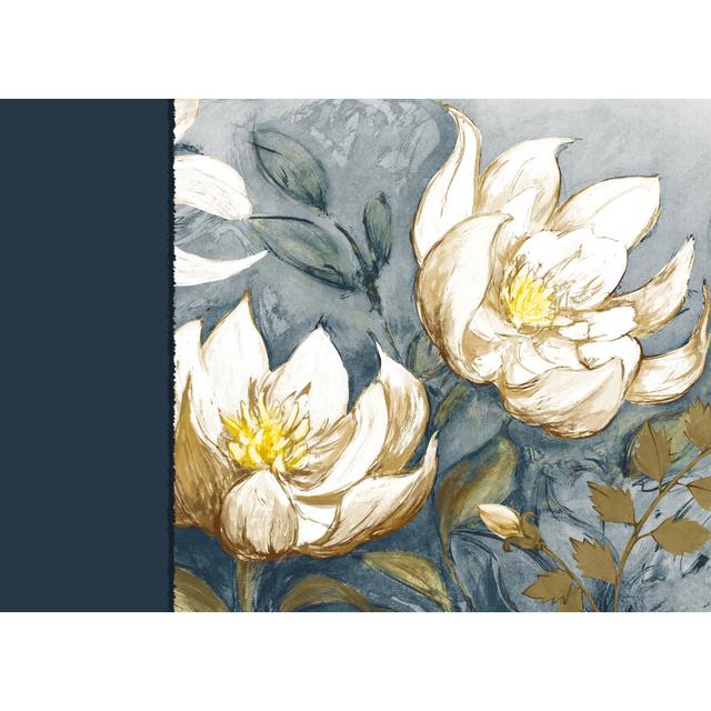 Blue and Gold Flowers - Wrapped Canvas Art Prints Marlow Home Co. Size: 61cm H x 91cm W x 3.8cm D on Productcaster.