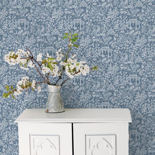 Baskin 10m x 53cm Matte Wallpaper Roll Marlow Home Co. Colour: Blue on Productcaster.