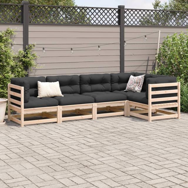 Brayden Studio 5 Piece Garden Sofa Set Solid Wood Pine Brayden Studio Frame Colour: Grey, Cushion Colour: Black on Productcaster.