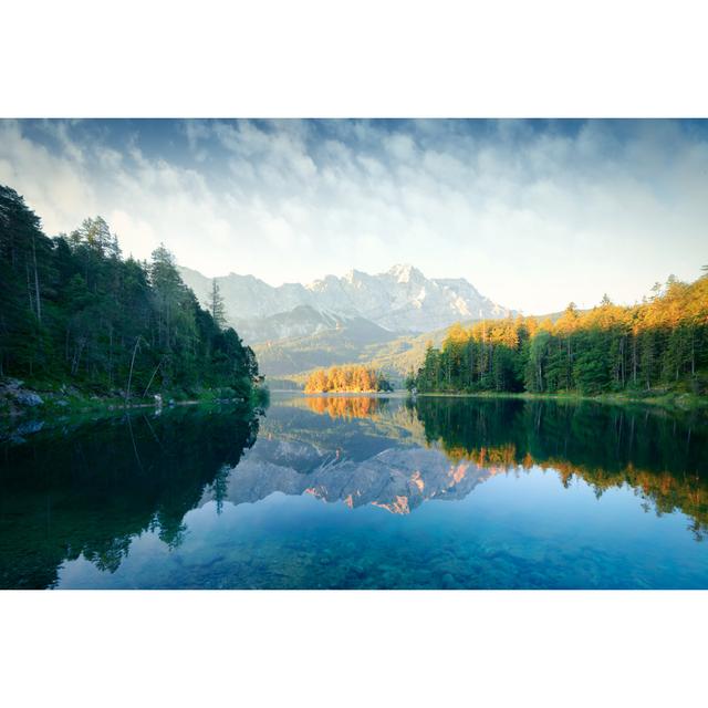 Sunrise on Lake Eibsee - Wrapped Canvas Photograph Union Rustic Size: 81cm H x 122cm W x 3.8cm D on Productcaster.