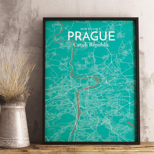 Prague City Map - Unframed Graphic Art Print on Paper East Urban Home Colour: Blue, Size: 43.2cm H x 27.9cm W x 0.13cm D on Productcaster.