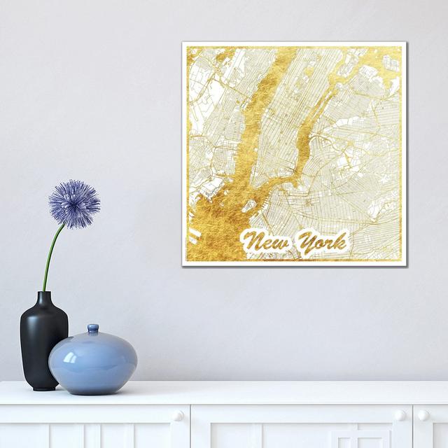 New York Gold Leaf Urban Blueprint Map by Hubert Roguski - Wrapped Canvas Print Borough Wharf Size: 45.72cm H x 45.72cm W x 1.91cm D on Productcaster.