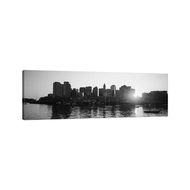 Sunset Over Skyscrapers, Boston, Massachusetts, USA (Black And White) by - Wrapped Canvas Panoramic Photograph Brayden Studio Size: 40.64cm H x 121.92 on Productcaster.