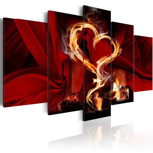 5-tlg. Leinwandbilder-Set Flames of Love Heart Ebern Designs Größe: 200 x 100 cm on Productcaster.