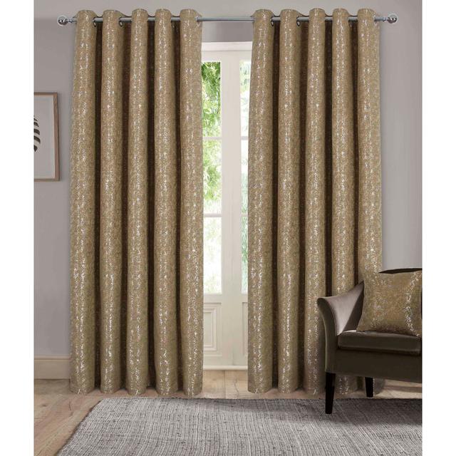 Nonia Polyester Standard Eyelet Curtain Pair (Set of 2) 17 Stories Curtain Colour: Gold, Panel Size: 66cm Width x 72cm Drop on Productcaster.