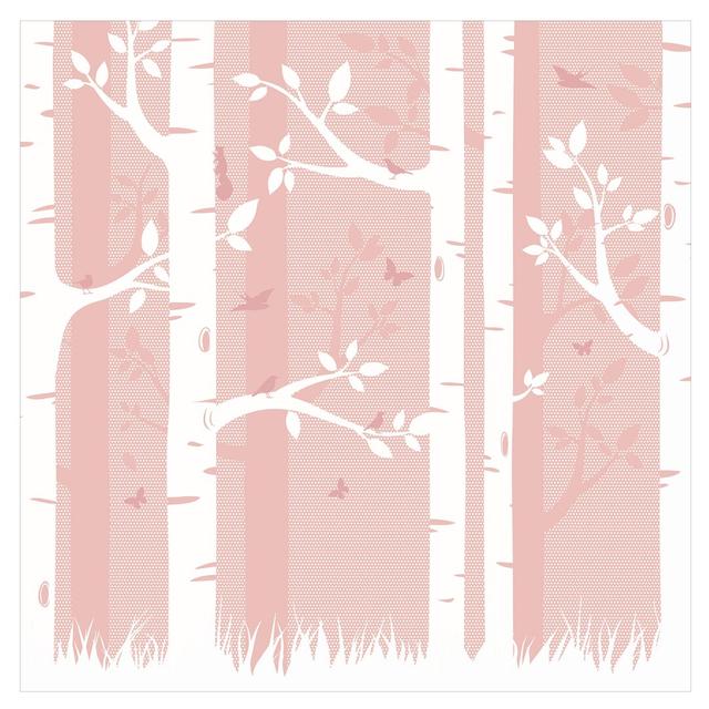 Birch Forest with Butterflies and Birds Wallpaper East Urban Home Size: 3.36m L x 3.36m W on Productcaster.