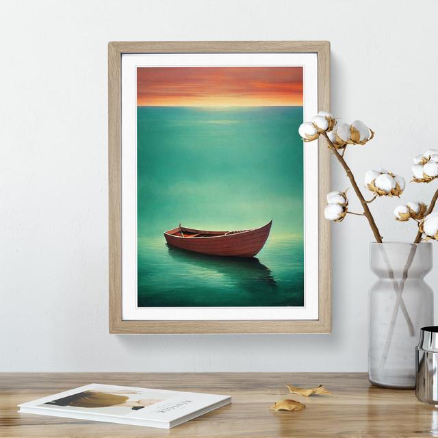 Wooden Boat on the Ocean - Picture Frame Graphic Art Breakwater Bay Frame Colour: Oak Framed, Size: 64cm H x 46cm W x 2cm D on Productcaster.