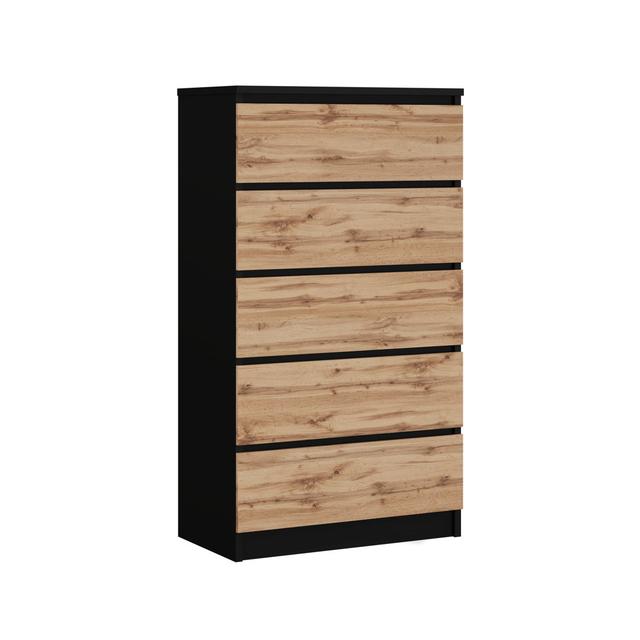 Demi 5 Drawer 70Cm W Chest of Drawers drewno3x Colour: Black/Wotan Oak on Productcaster.