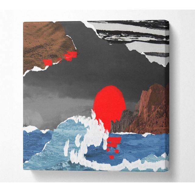 Agnesse Cut Out Mountain Ocean Red Sun - Wrapped Canvas Art Prints Latitude Run Size: 101.6cm H x 101.6cm W x 10cm D on Productcaster.