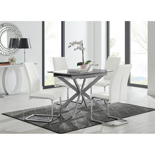 Eubanks Modern High Gloss Extendable Dining Table Set with x4 Luxury Faux Leather Dining Chairs Canora Grey Size: H76 x L120 x W80cm, Colour (Chair): on Productcaster.