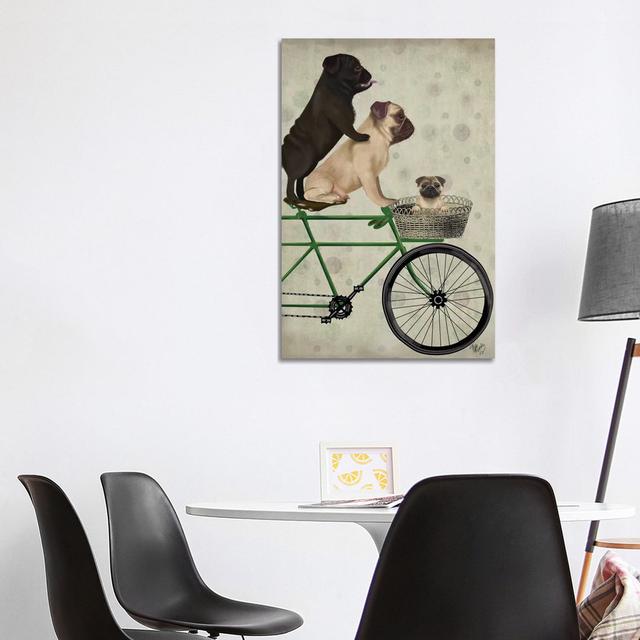 Pugs on Bicycle by Fab Funky - Wrapped Canvas Graphic Art Happy Larry Size: 101.6cm H x 66.04cm W x 1.91cm D on Productcaster.