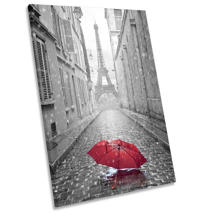 Red Umbrella Eiffel Tower Paris - Wrapped Canvas Print 17 Stories Size: 45.7cm H x 30.5cm W on Productcaster.