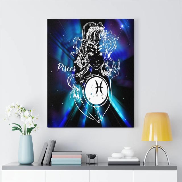 Pisces Zodiac Horoscope - Wrapped Canvas Graphic Art Blue Elephant Size: 41cm H x 30cm W on Productcaster.